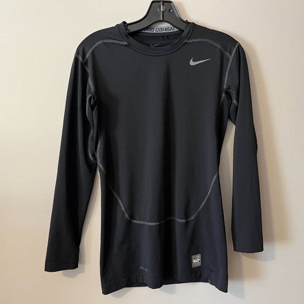 Mens Black Size M Nike Pro Combat Dri Fit Long Sleeve Shirt